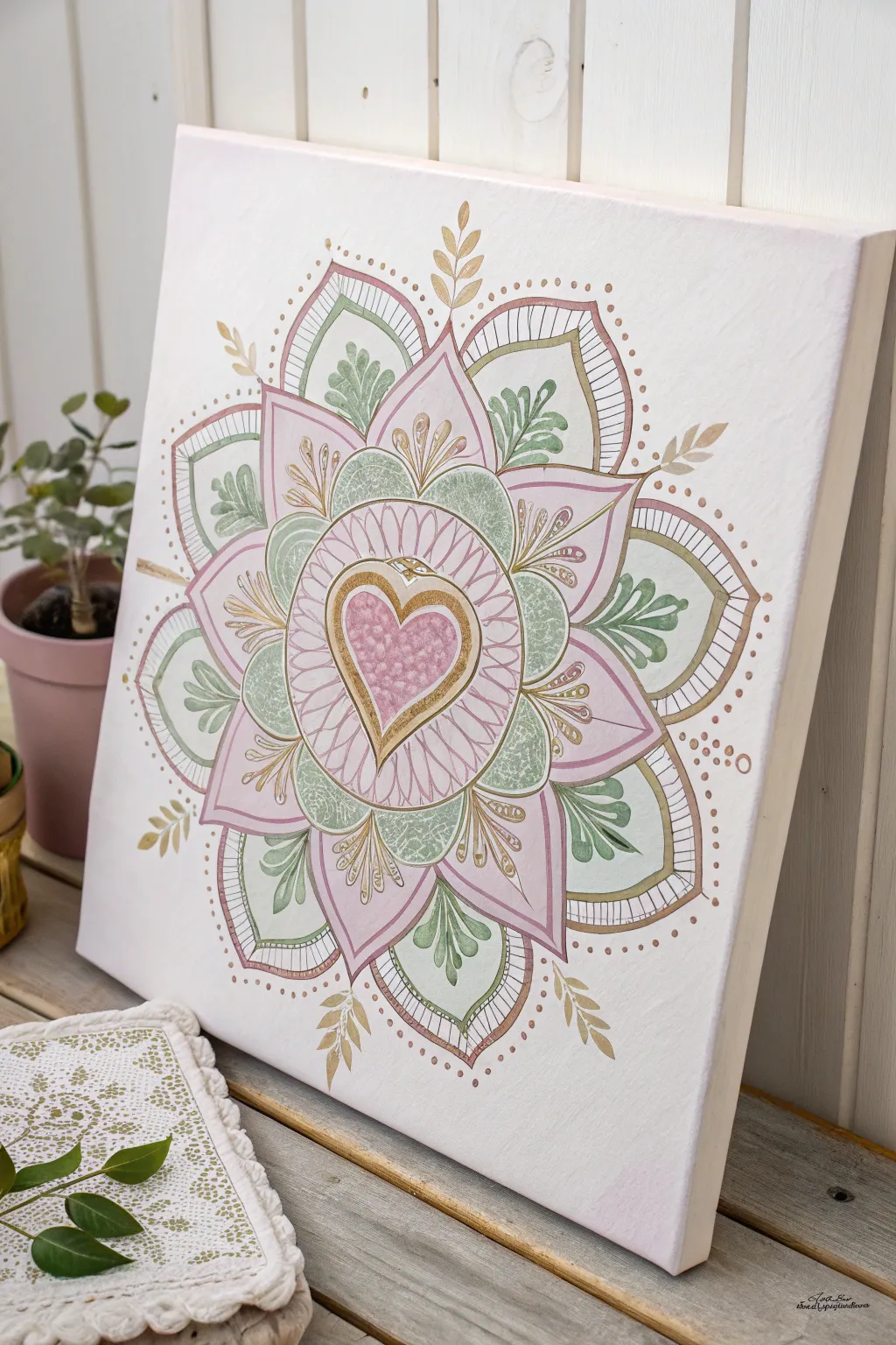 Embrace tranquility with a heart-centered mandala, where simplicity meets elegance in every brushstroke. #ValentinesDayArt #ScandiBohoStyle