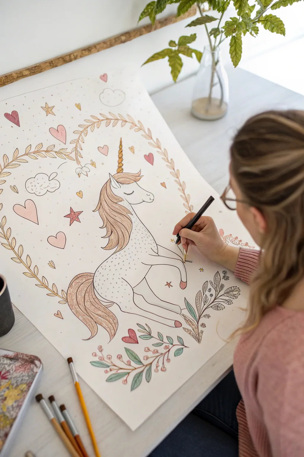 Enchant your Valentine's Day with a touch of fantasy and elegance: a magical unicorn surrounded by love.