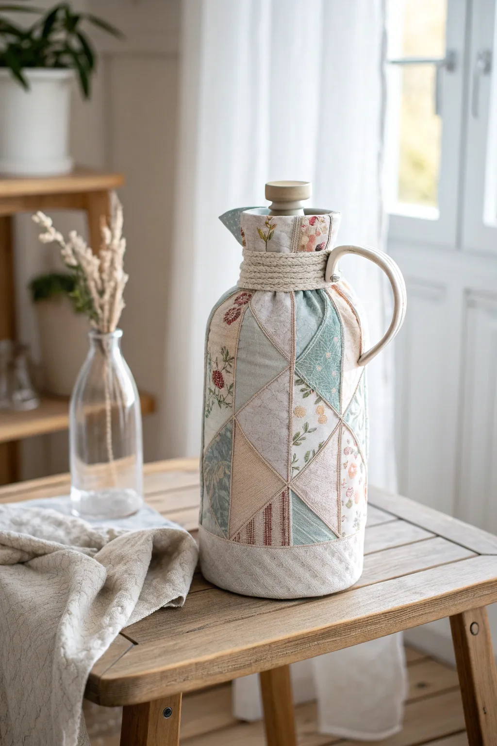 Transform your space with an upcycled fabric-wrapped jug, where simplicity meets boho charm.