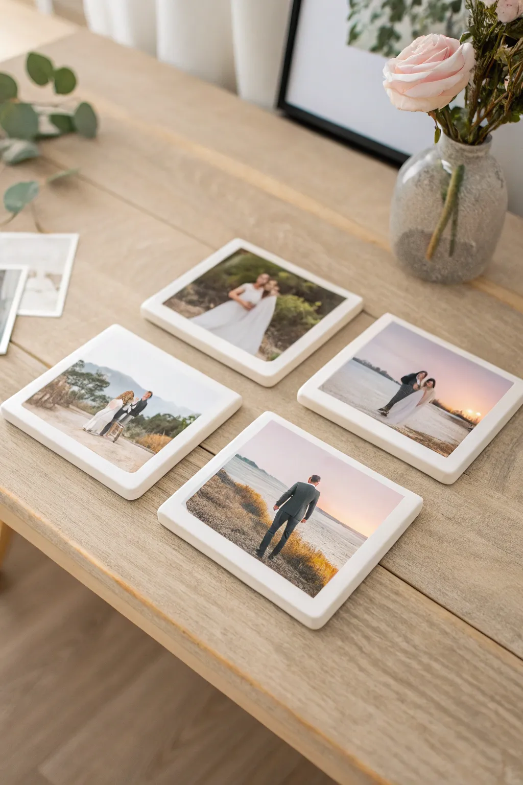 Transform cherished memories into artful table decor with elegant photo coasters.
