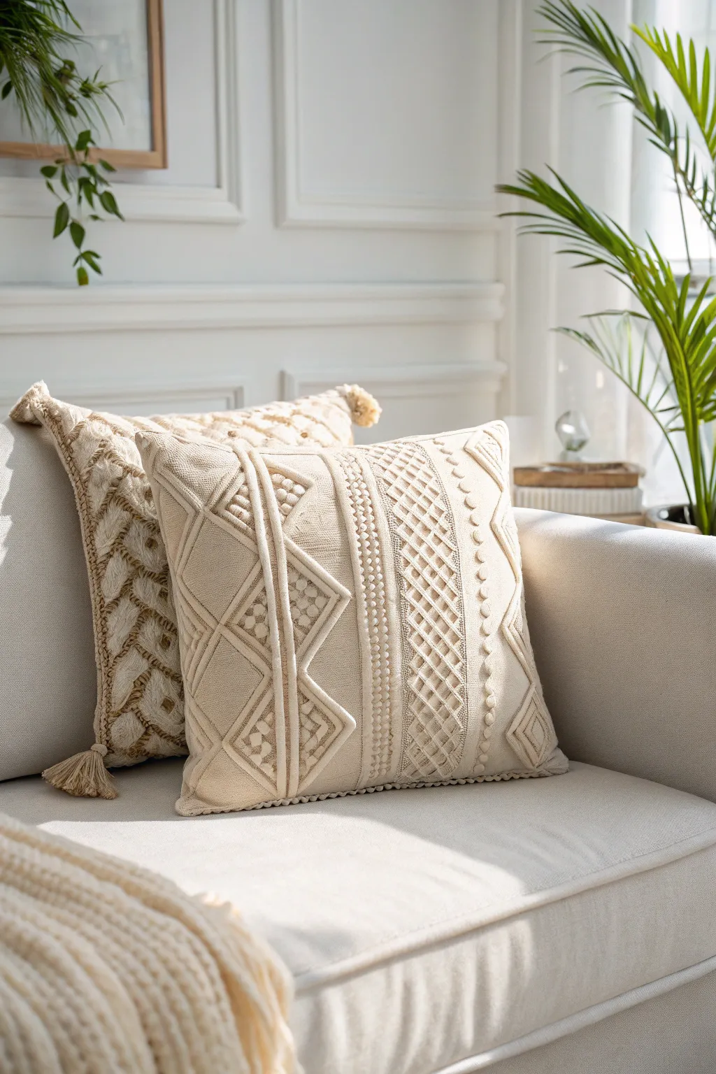 Transform extra carpet into chic throw pillows for a touch of texture and elegance.