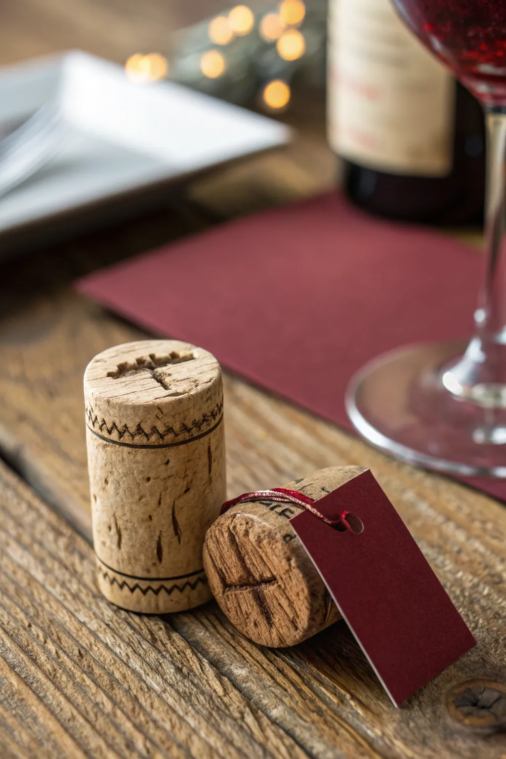 Elevate your dinner party with handcrafted whiskey cork place card holders.