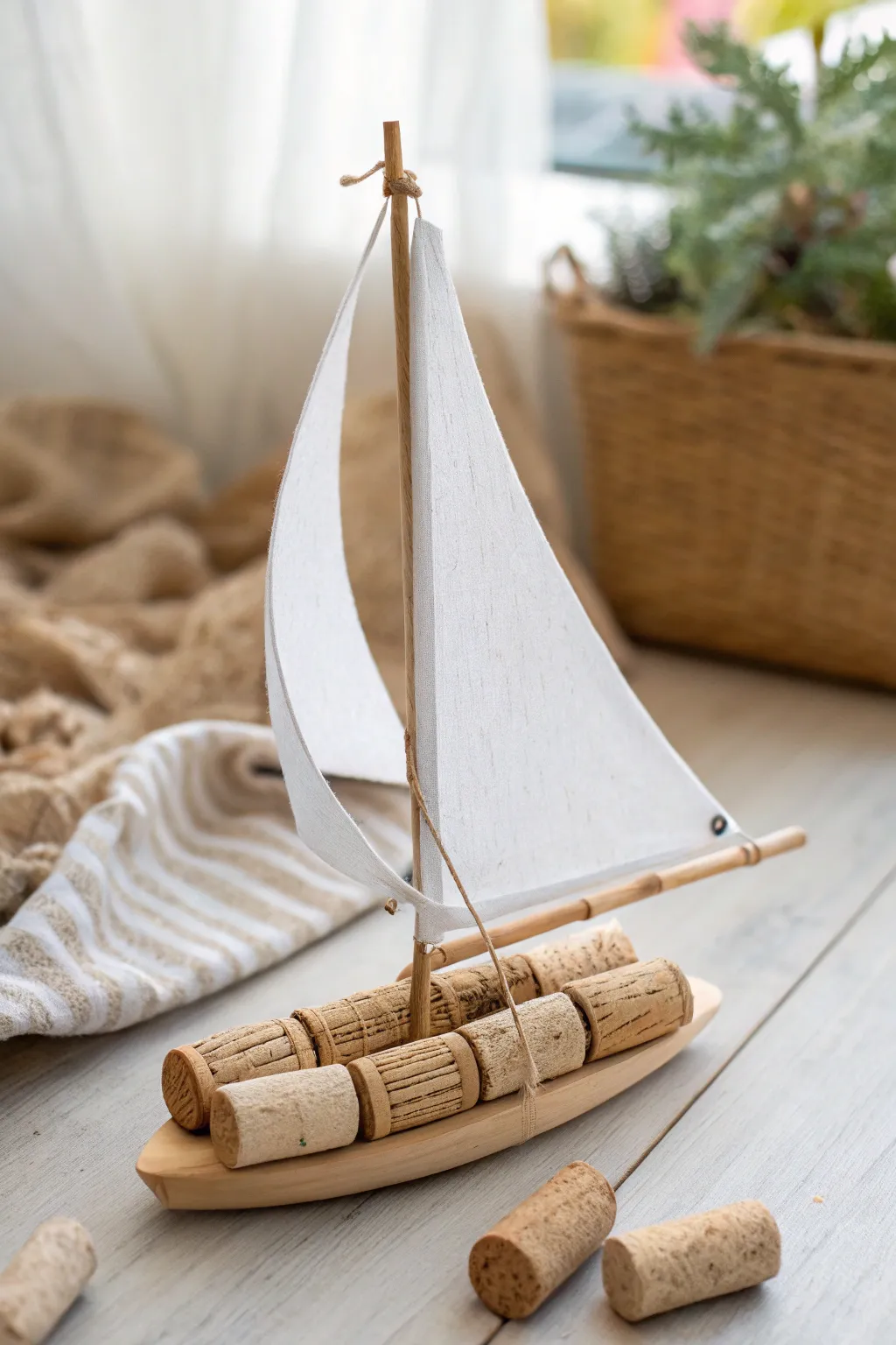 Set sail on creativity with this charming cork sailboat, a perfect blend of Scandinavian simplicity and Boho charm.