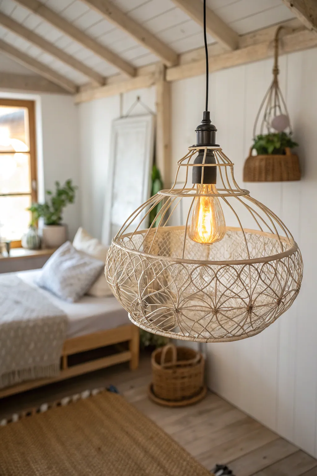 Illuminate your space with this chic wire basket light fixture—where industrial meets elegance.