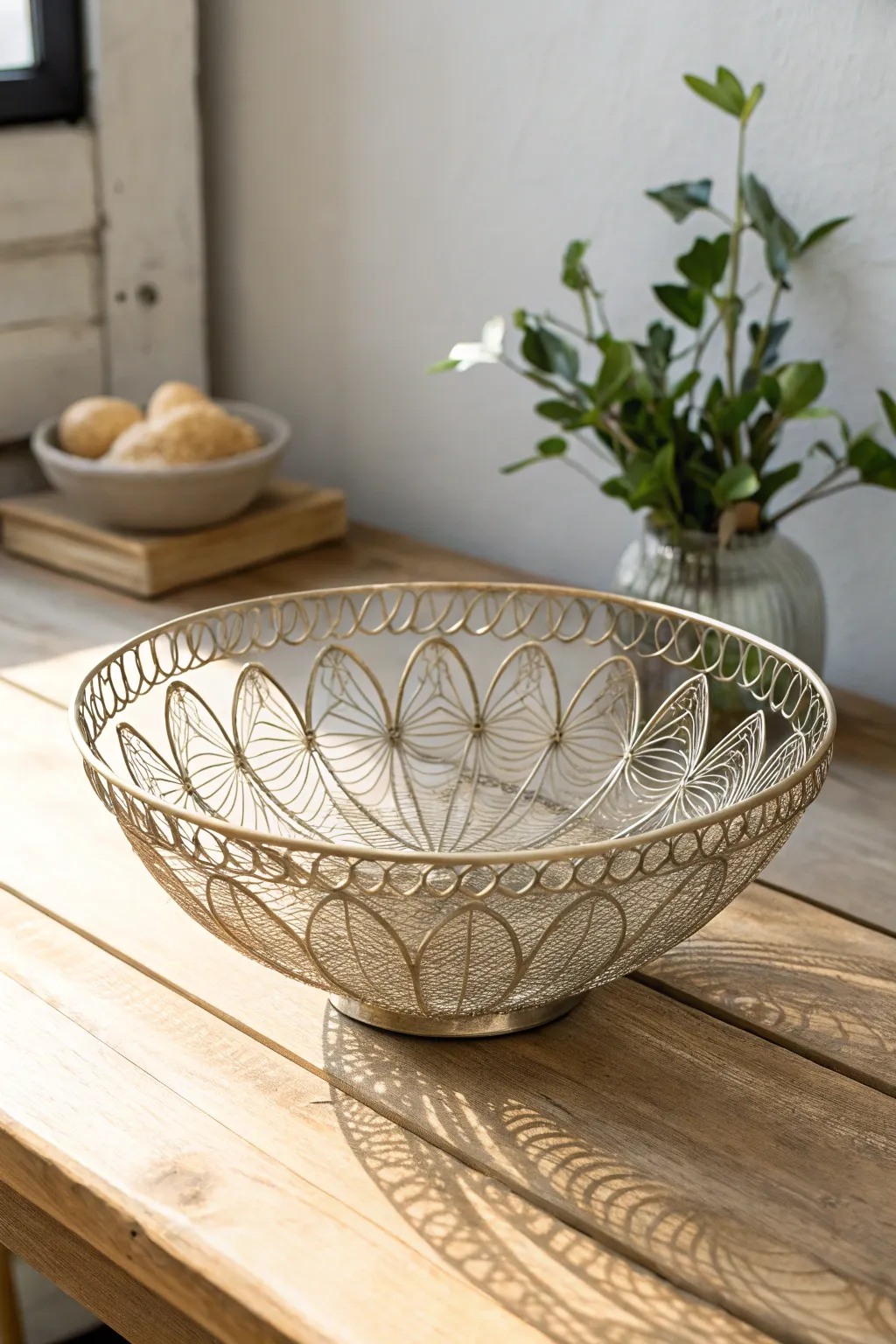 Elevate your space with the artful simplicity of a handcrafted wire bowl.