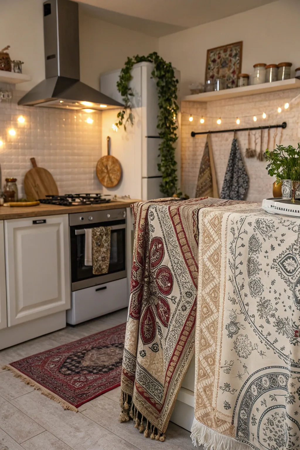 Mystical patterns enhance the kitchen's magical ambiance.