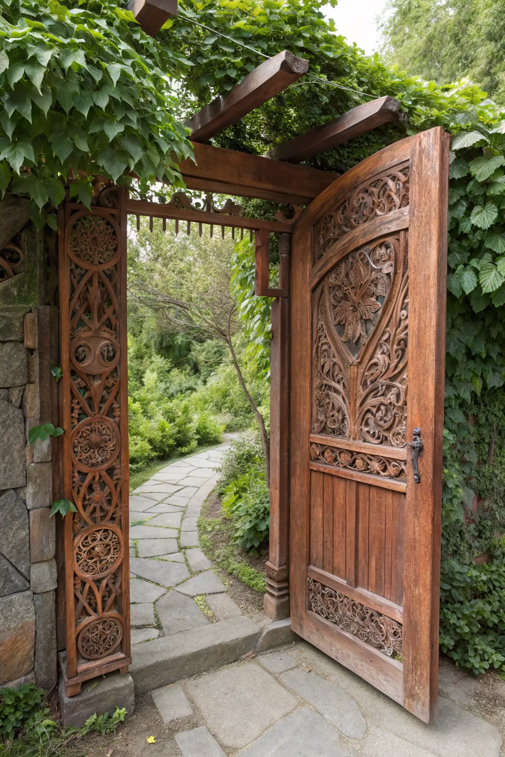 Step into serenity through a gateway of craftsmanship and nature.