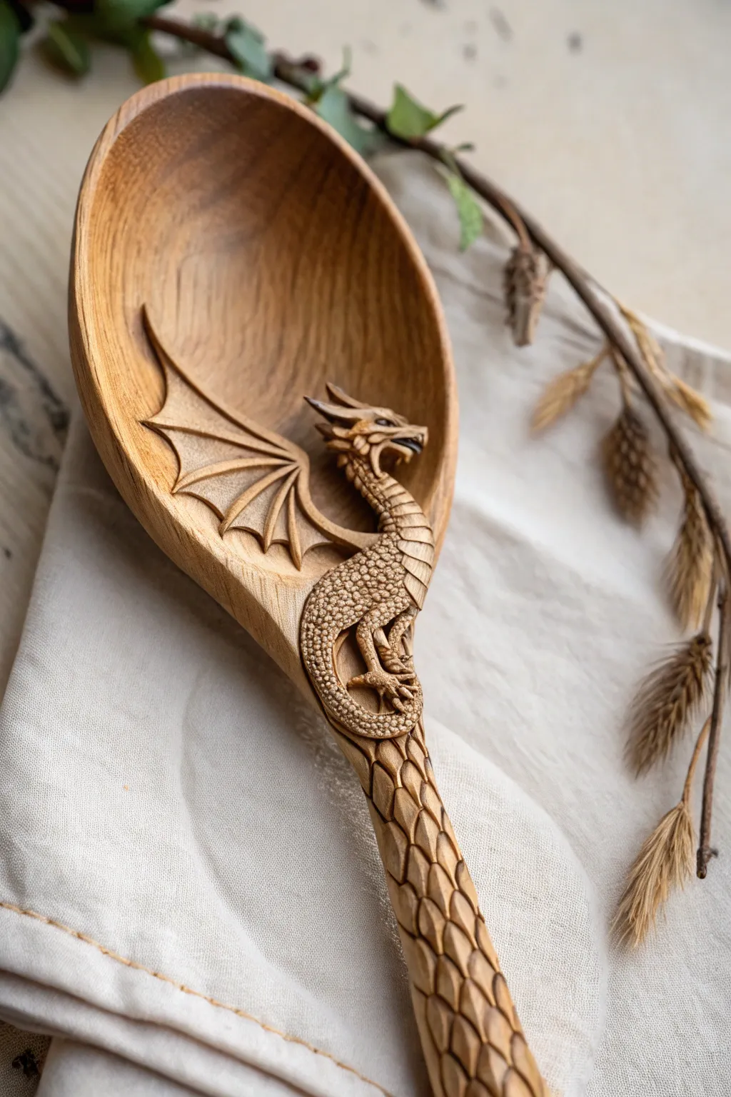 Add a touch of fantasy to your kitchen with this exquisitely carved dragon spoon.