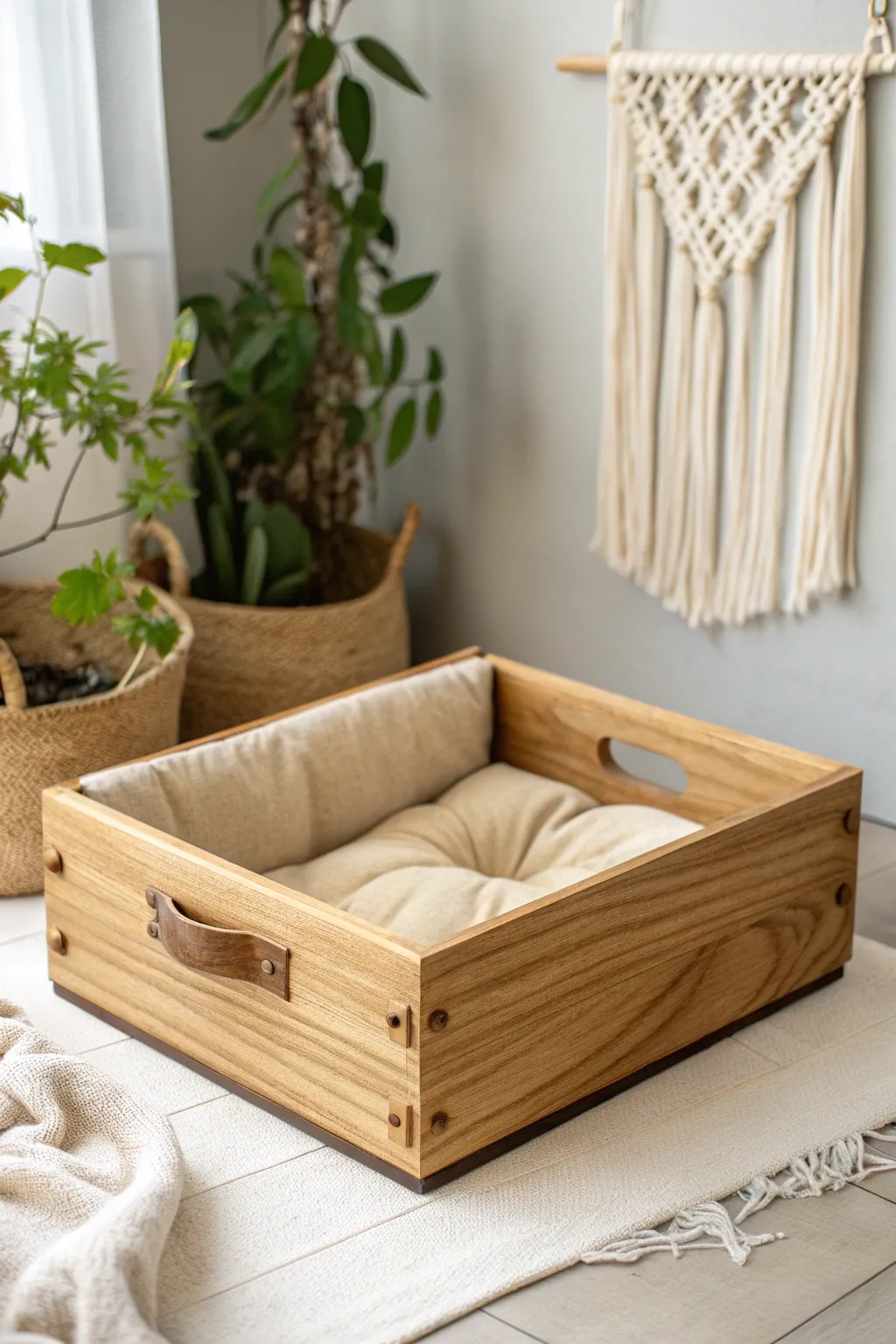 Transform a simple wooden wine box into a charming pet haven for your furry friend. 🍂🐾 #CozyCrafts #MinimalistBoho