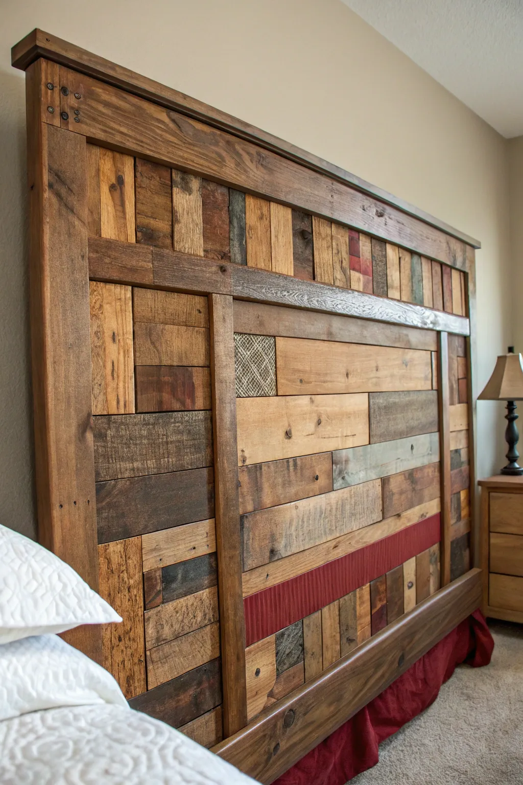 Add warmth and character to your bedroom with a unique reclaimed wood headboard, where every piece tells a story.