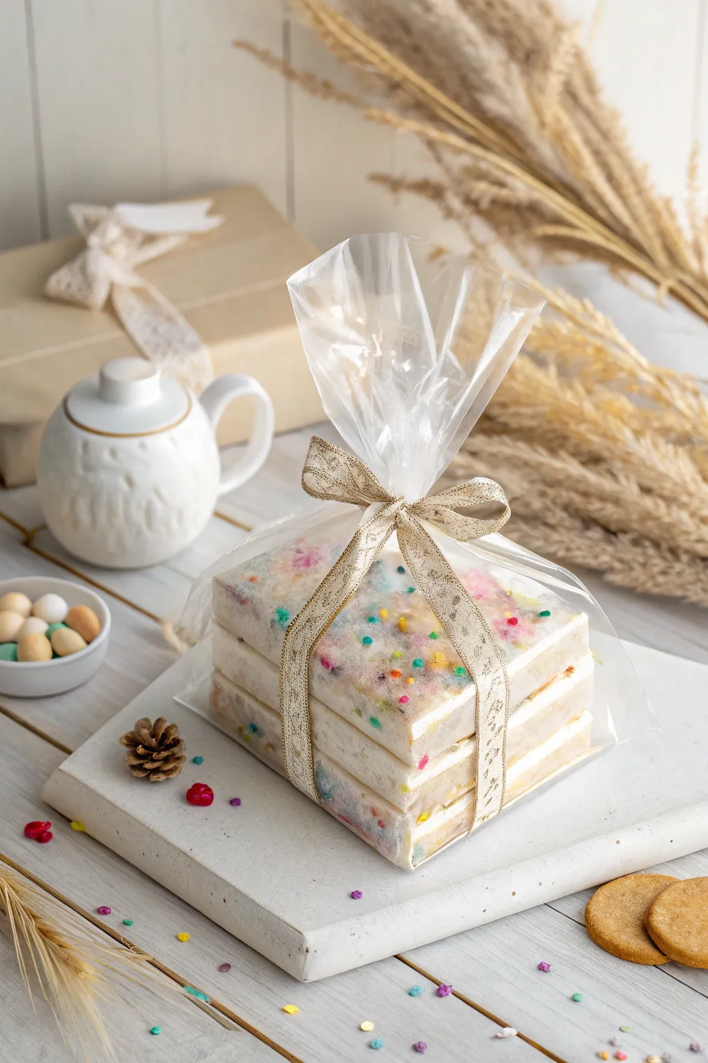 Add a splash of joy to your gifts with a confetti carnival wrap—where simplicity meets playful elegance.