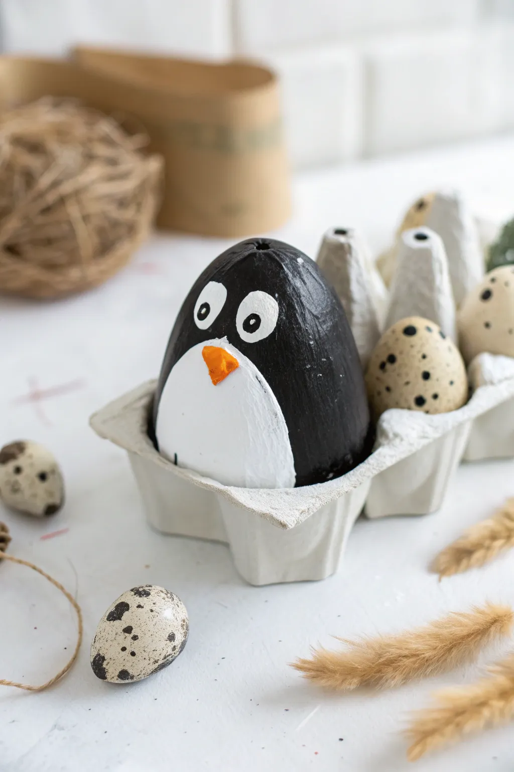Meet your new adorable winter companion: the charming egg carton penguin!