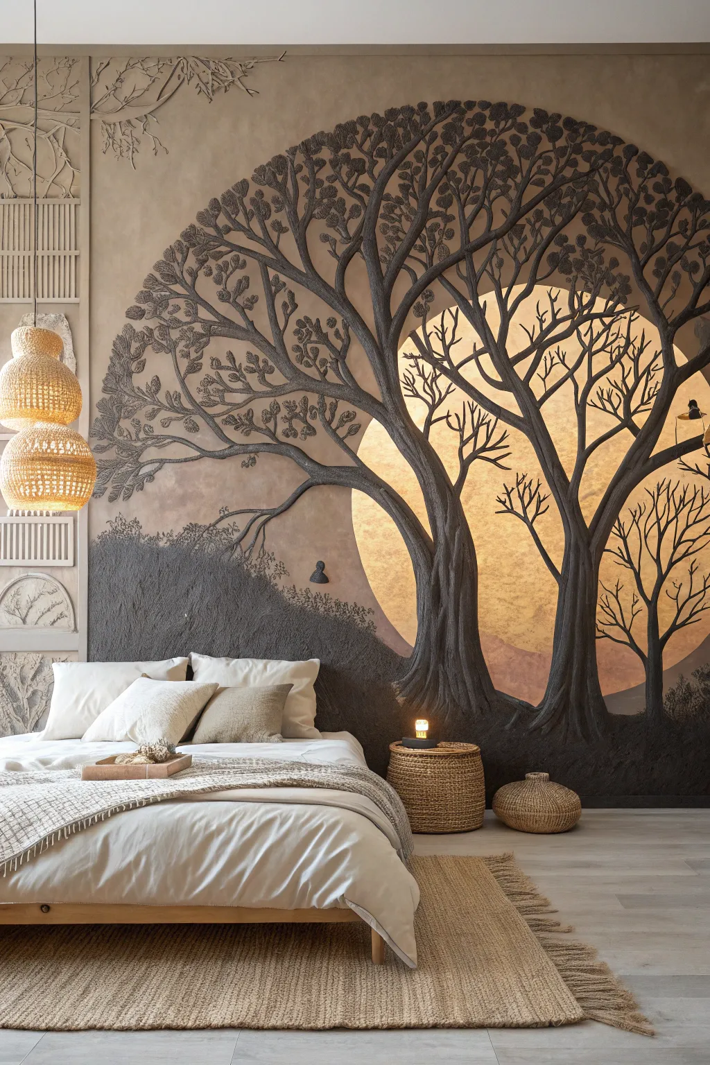 Whispering serenity: Embrace the evening calm with this exquisite 3D clay mural.