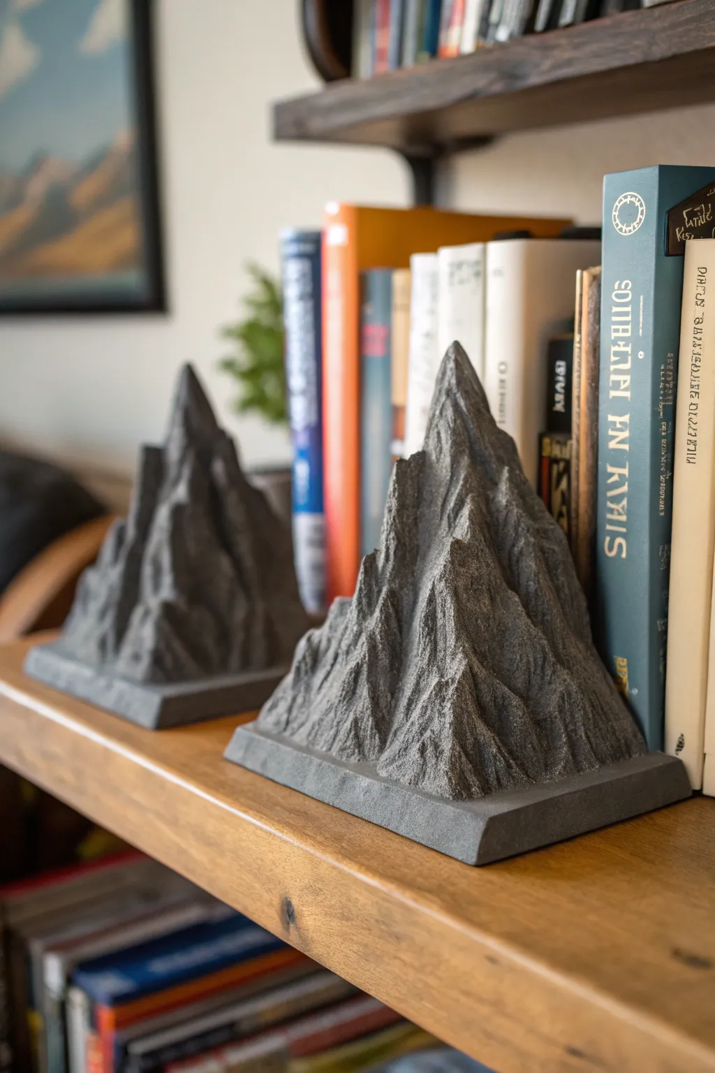 Elevate your bookshelf with 3D-printed mountain peak bookends—where nature meets style.