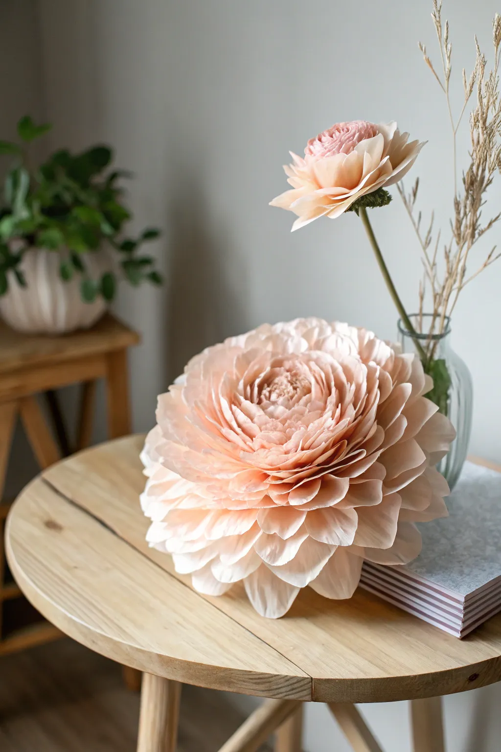 Delicate beauty: A simple yet stunning tissue paper flower centerpiece.