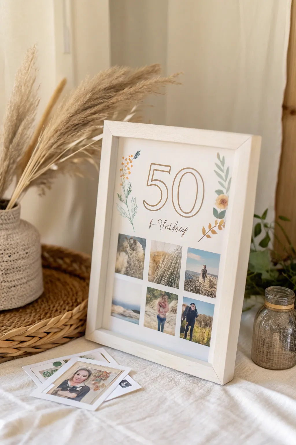 Celebrate a milestone with artful memories: a modern collage that blends personal photos and watercolor elegance.
