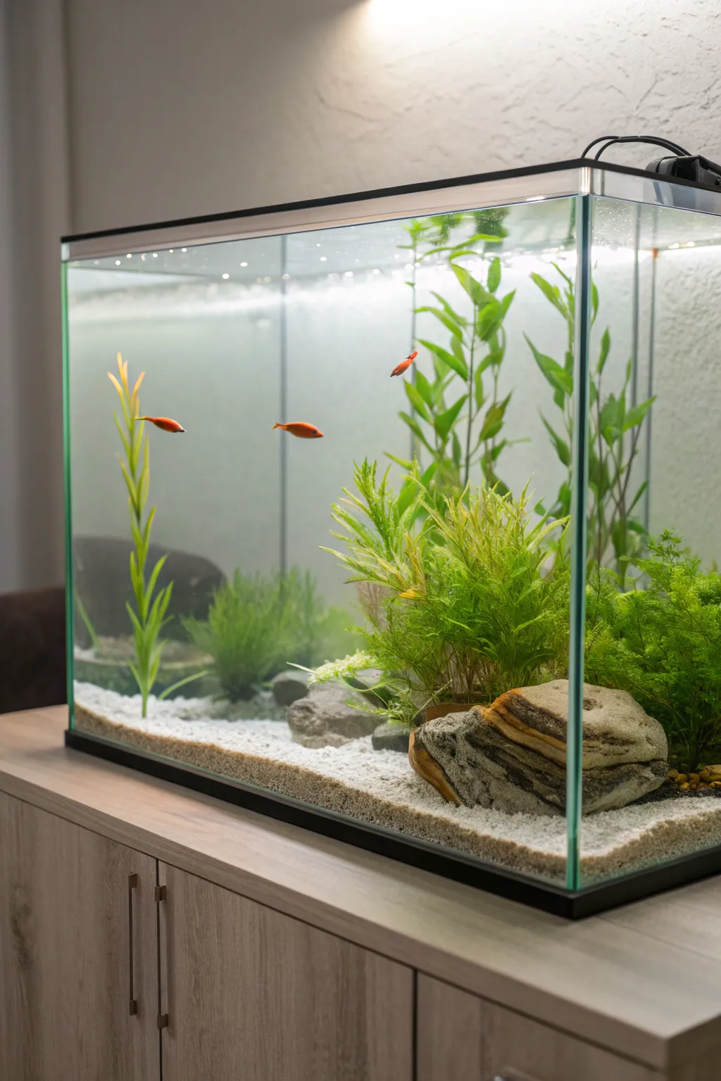 Discover the art of elegant simplicity with this stunning aquarium design, where less is truly more.