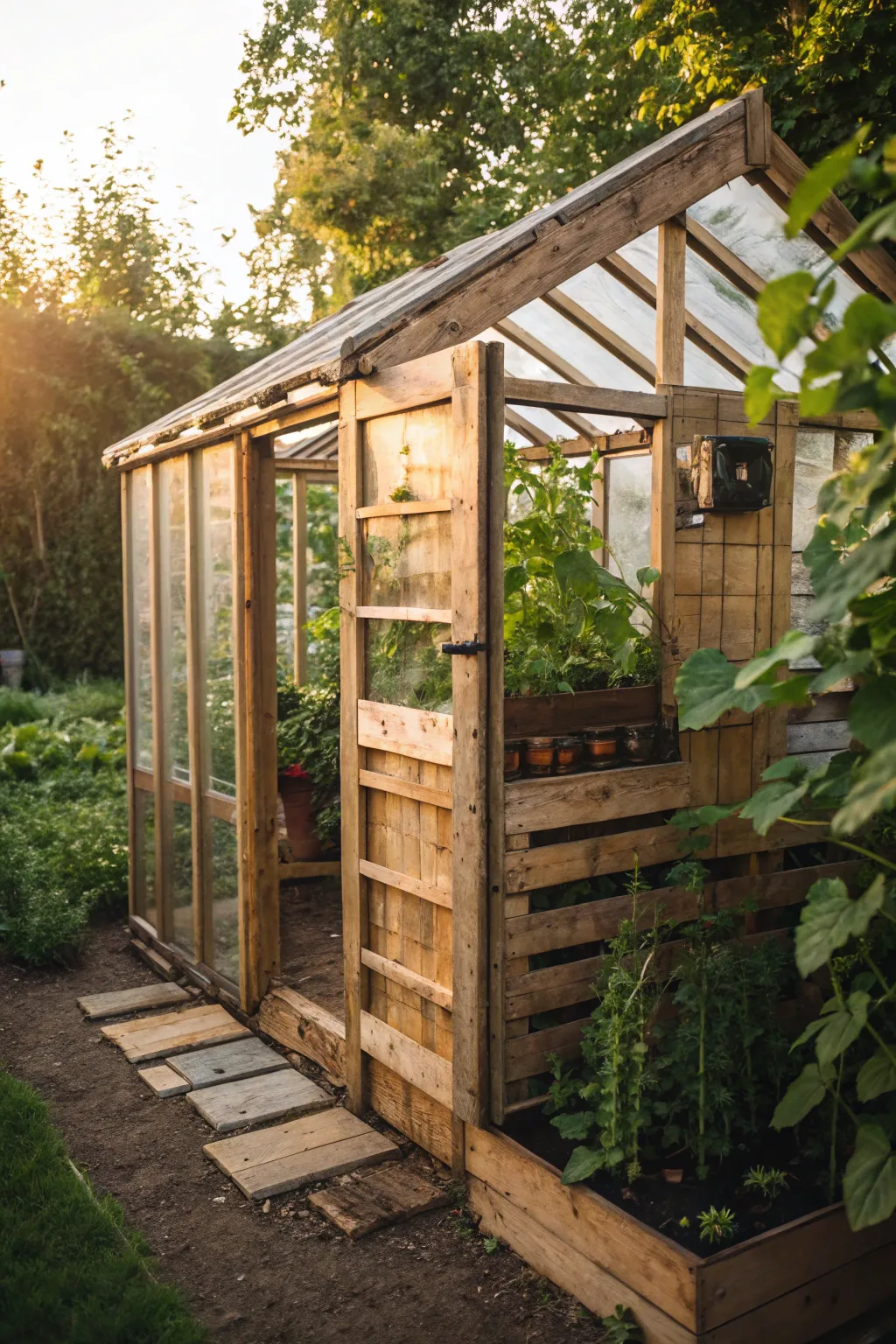Transform pallets into a thriving greenhouse sanctuary. Embrace year-round gardening!