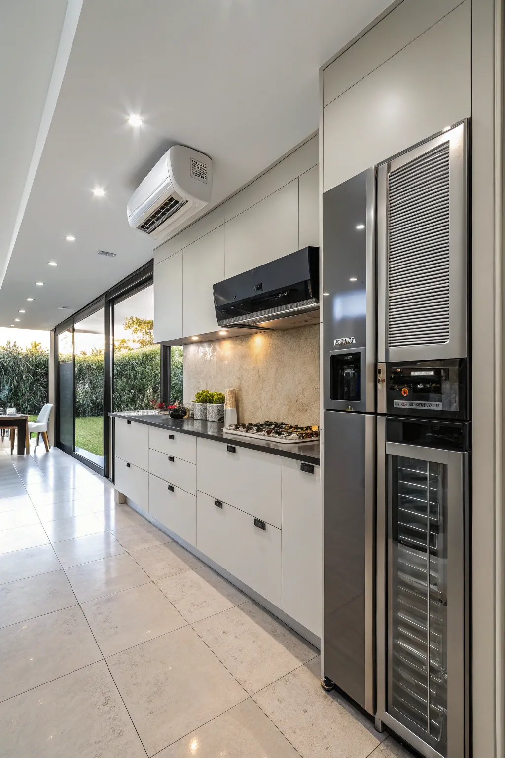 Keep your kitchen sleek and cool by integrating the AC unit into the cabinetry.