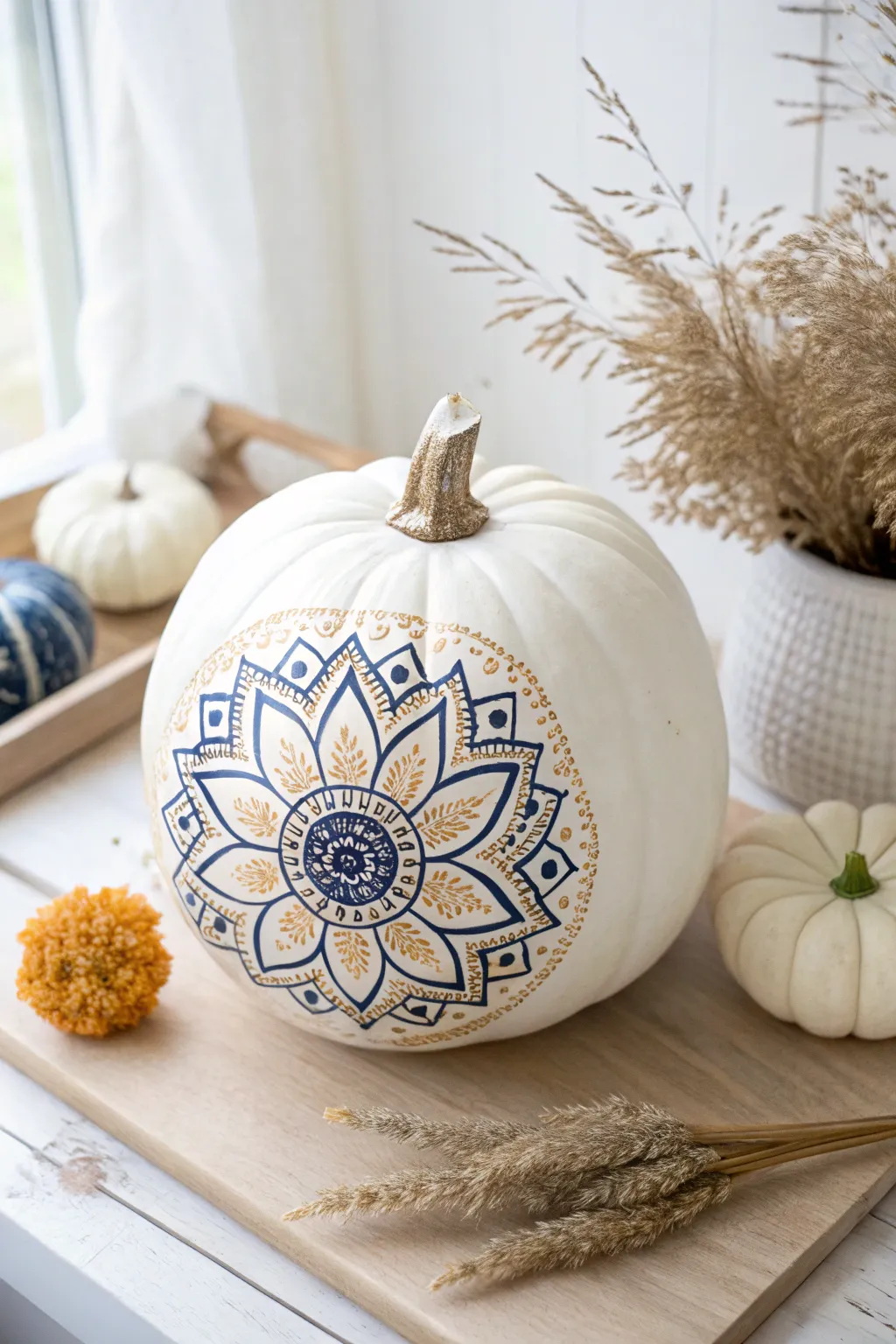 Embrace tranquility with a touch of elegance: Discover the art of mandala pumpkin painting.