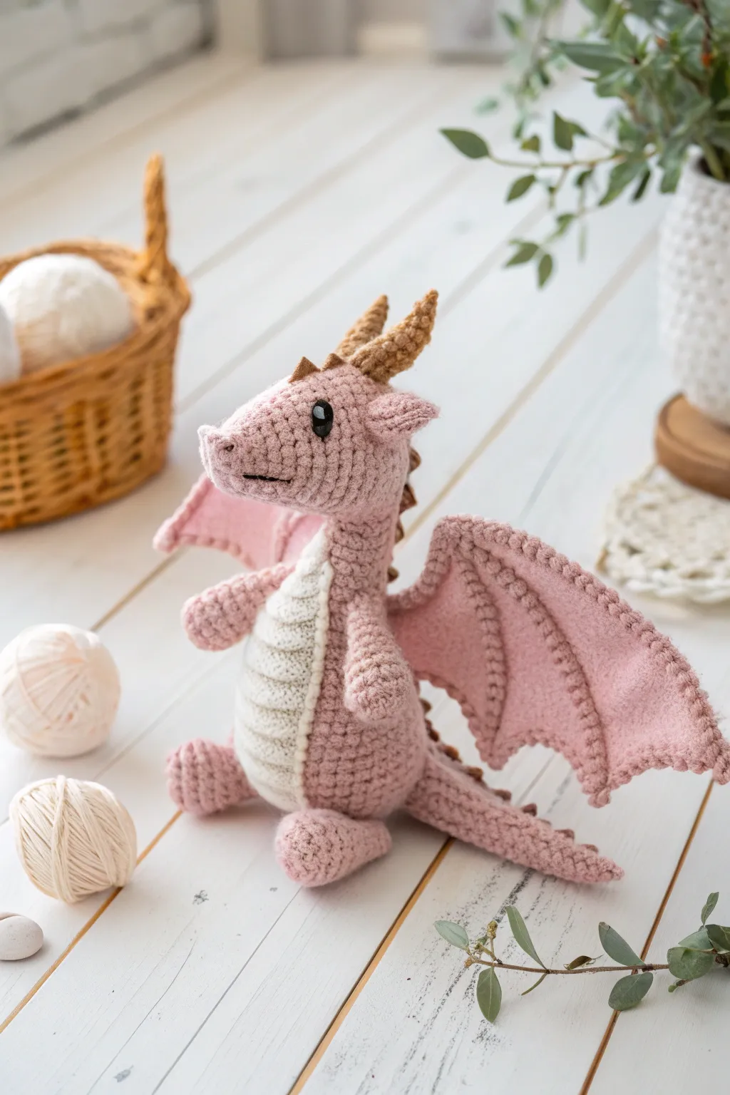 Embrace your creative side with this charming amigurumi fantasy dragon, where Scandinavian simplicity meets whimsical boho charm.