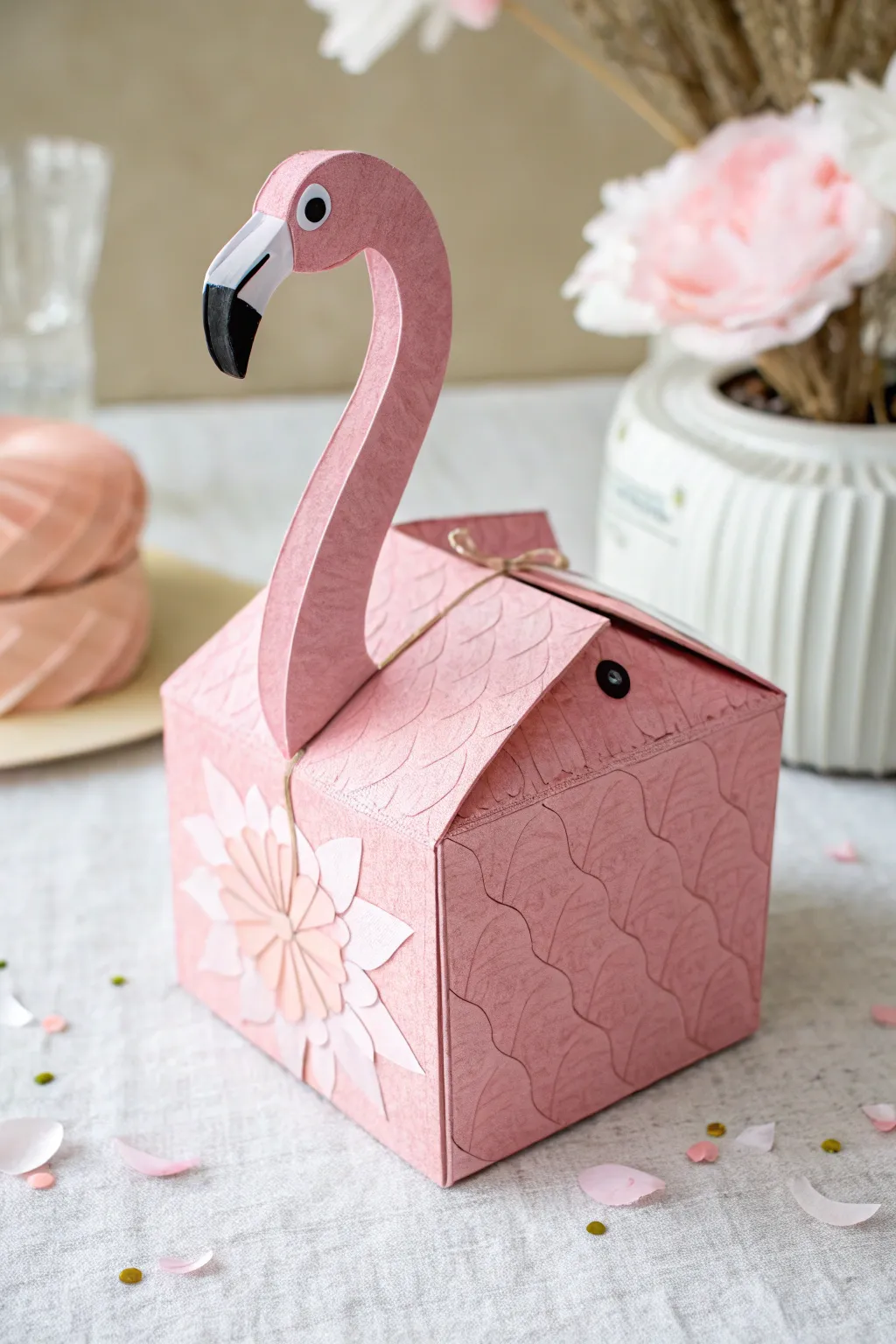 Fall in love with this charmingly quirky flamingo Valentine box, where minimalist design meets playful creativity.