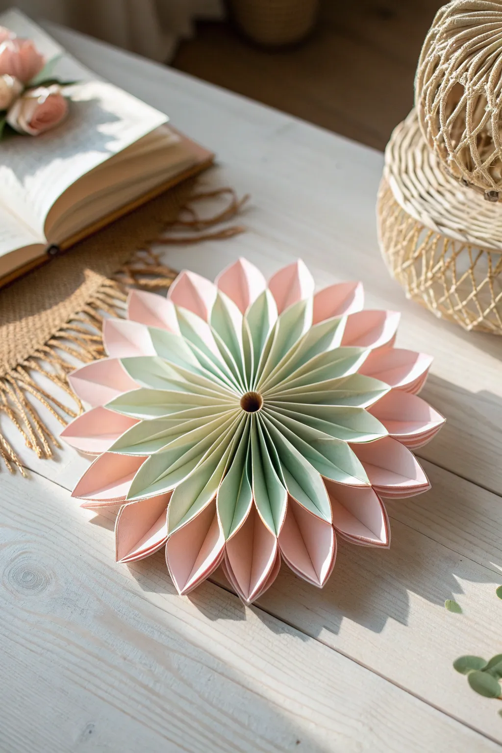 Embrace eternal spring with handcrafted accordion paper flowers – a perfect blend of simplicity and elegance.