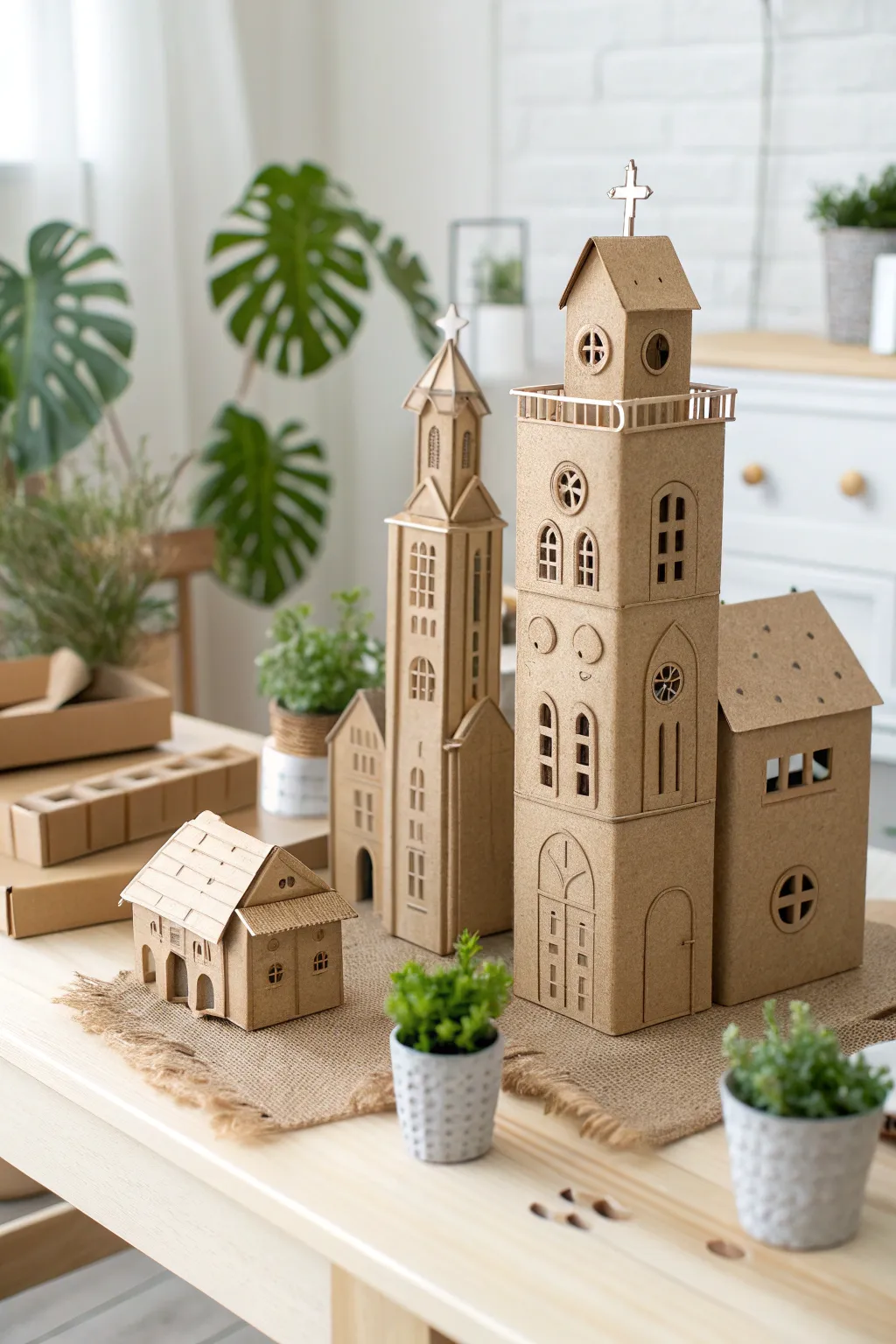 Inspire young minds with this whimsical cardboard cityscape—where imagination meets sustainability.