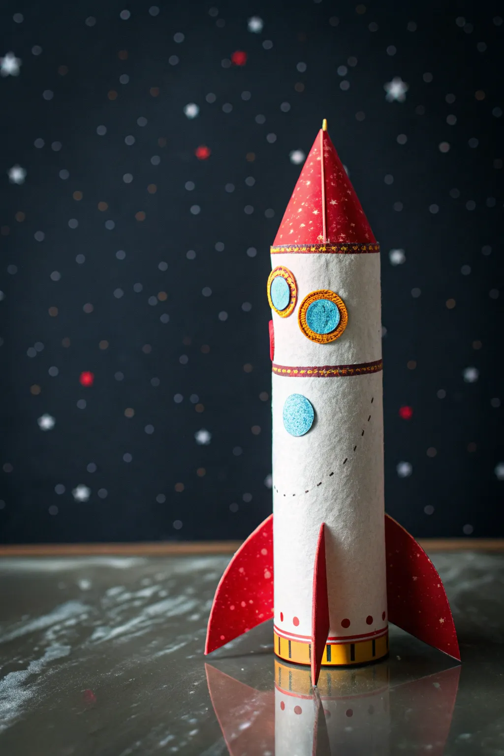 Launch your creativity with this vibrant paper roll rocket ship!