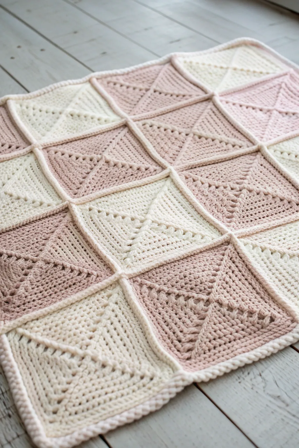 Embrace the art of knitting with this seamless squares baby blanket, where every stitch tells a story of warmth and simplicity.