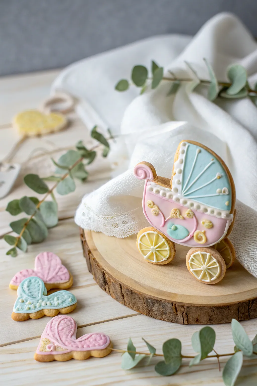 Charming Carriages: Delight your guests with these whimsical baby shower cookies!