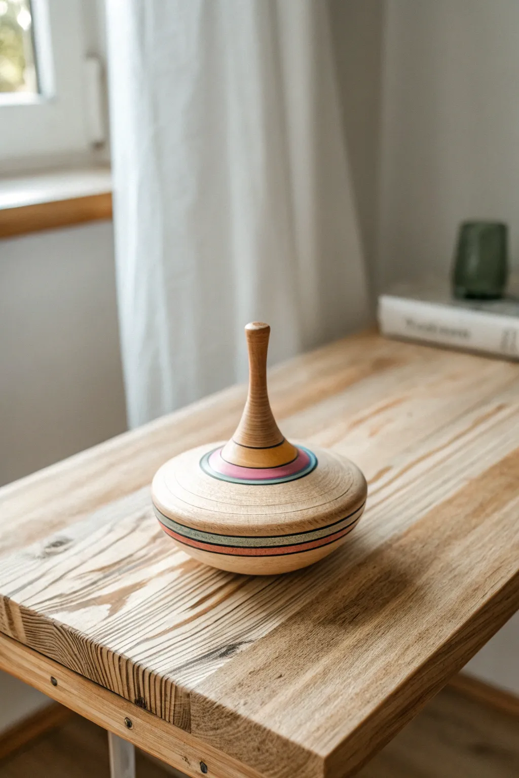 Embrace the charm of vintage toys with this beautifully crafted wooden spinning top, perfect for a timeless baby shower theme.
