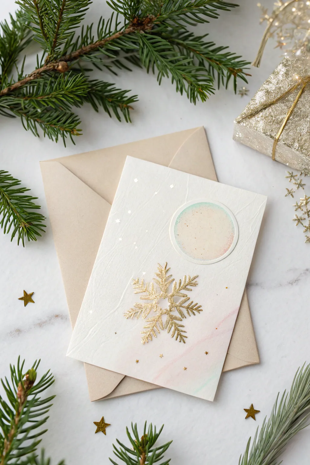 Delight in the surprise of a scratch-off message on baby's first Christmas card, blending minimalist charm with boho elegance.