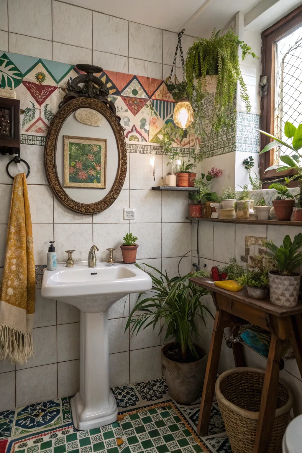 Mix and match styles for a personalized eclectic bathroom.