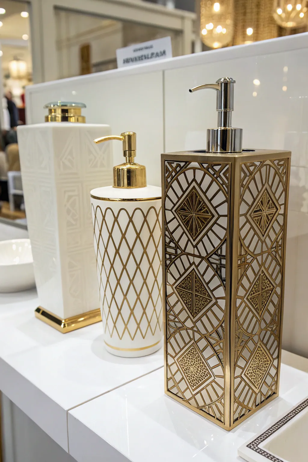 Glamorous Art Deco inspired fixtures.