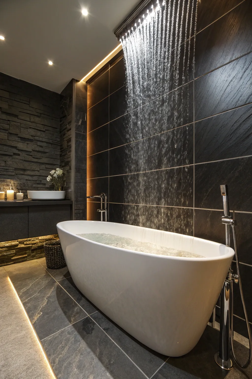 Transform your bathroom into a sanctuary with a breathtaking waterfall feature.