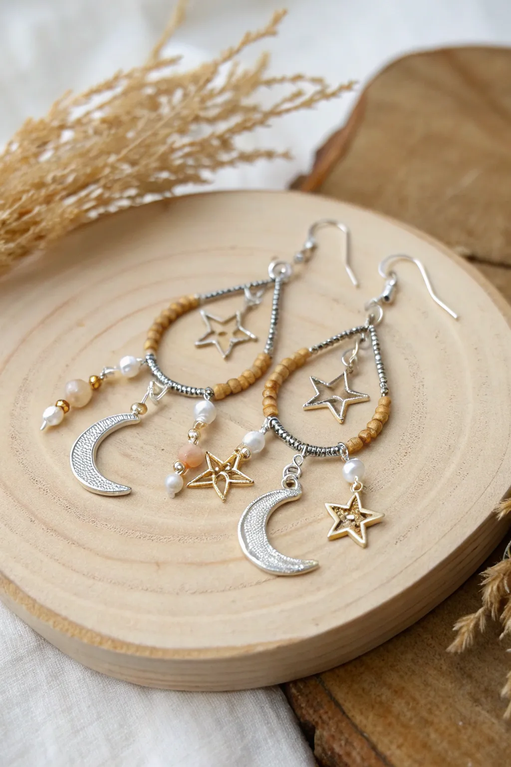 Embrace your inner dreamer with these celestial beaded earrings, where simplicity meets the stars.