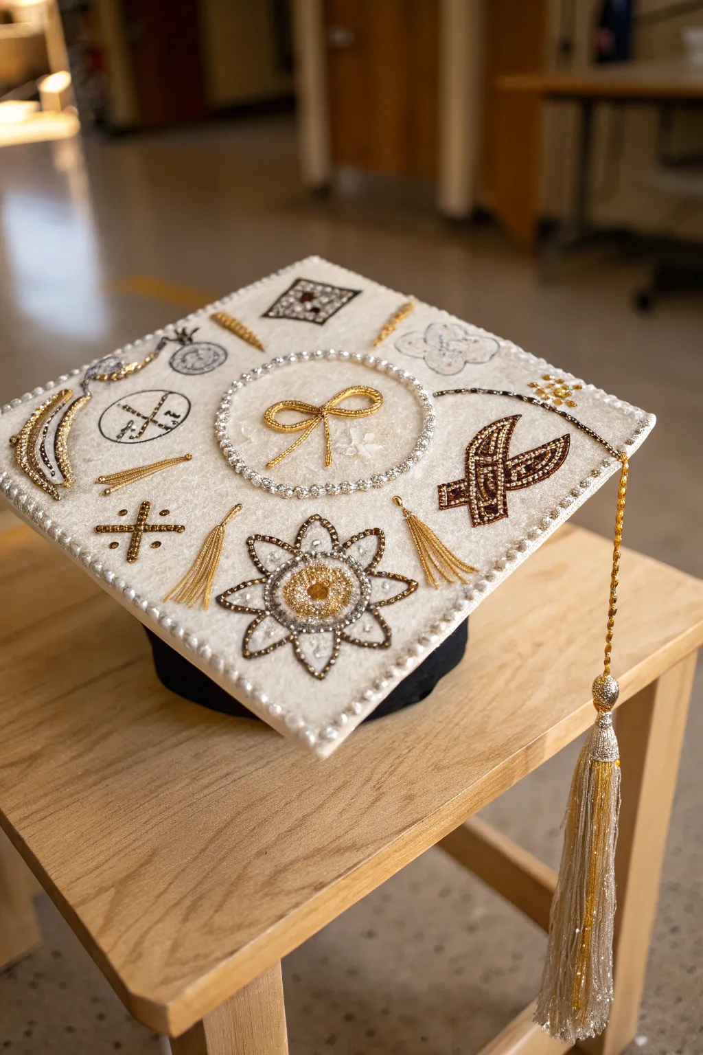 Celebrate your heritage with a beautifully adorned graduation cap, where cultural pride meets minimalist elegance.