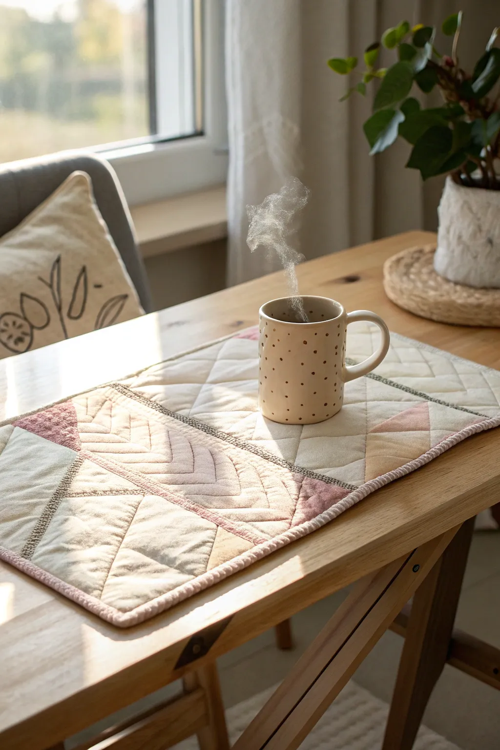 Elevate your coffee breaks with a touch of handcrafted charm. #QuiltedMugRugs #CozyElegance