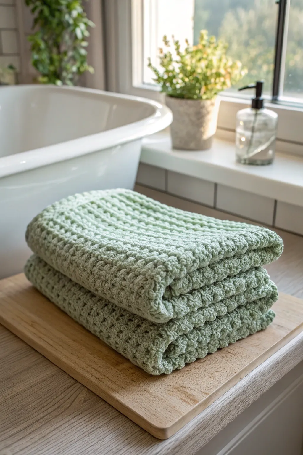 Elevate your bath time with these beautifully textured crochet washcloths, perfect for exploring new stitches and embracing simplicity. 🌿🧶 #CrochetCrafts #MinimalistBeauty
