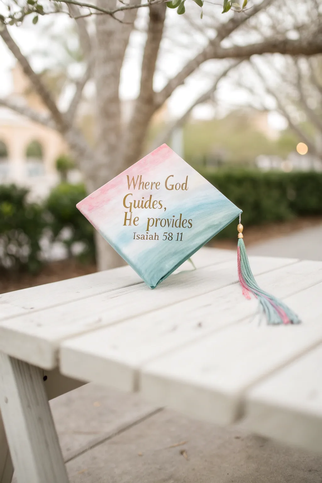 Let your faith and creativity shine with this watercolor-inspired graduation cap design. 🎓✨ #GraduationGoals #FaithAndArt