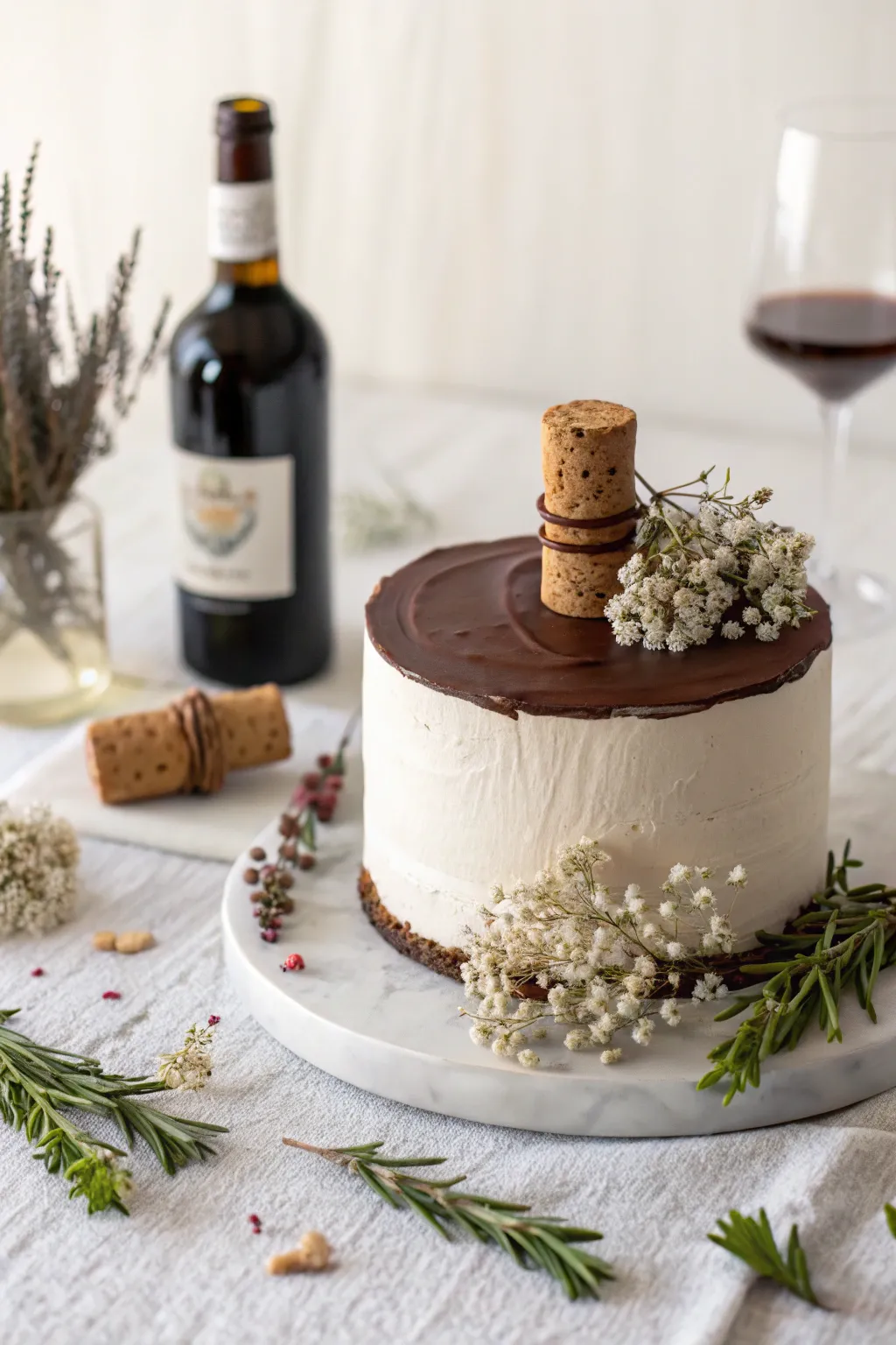 Add a touch of elegance to your celebration with a chocolate wine cork topper, perfect for wine lovers.