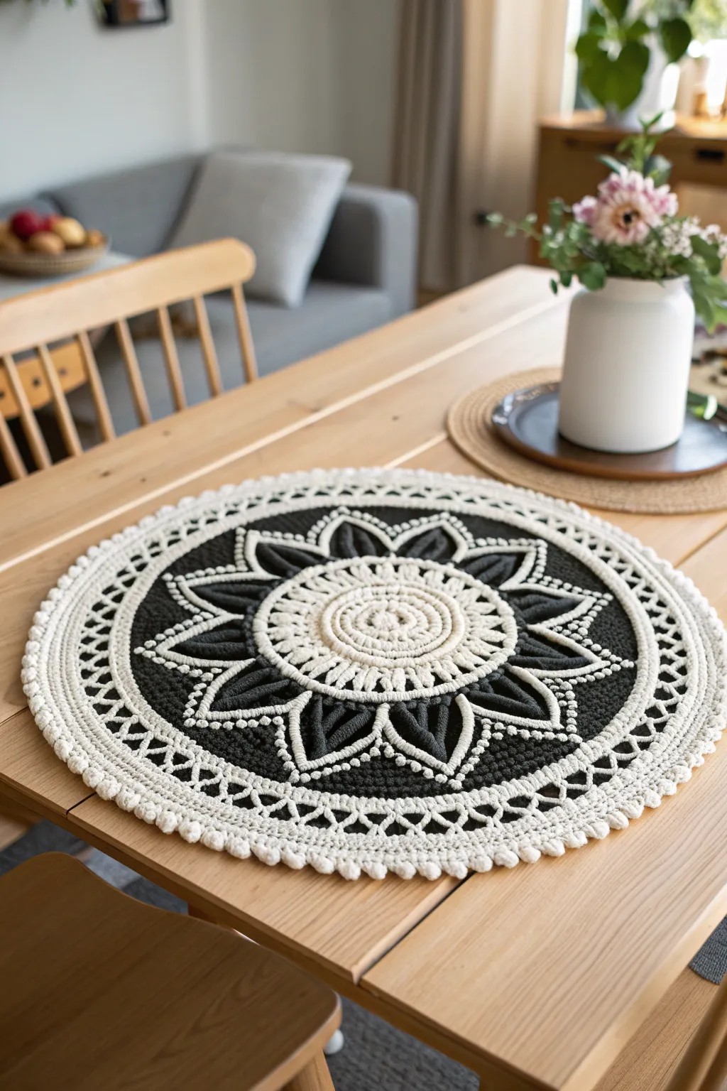 Elevate your dining experience with elegant black and white crochet table mats, where minimalist design meets boho charm.