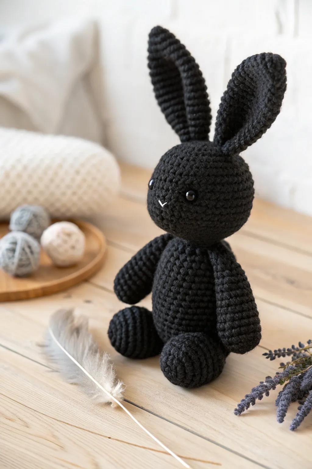 Embrace nostalgia with this charming black crochet bunny, a perfect blend of minimalist elegance and playful charm.