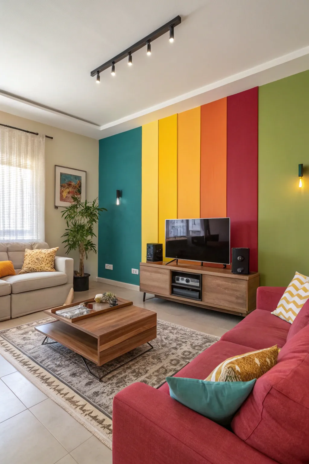 Color blocks strategically define different living areas.