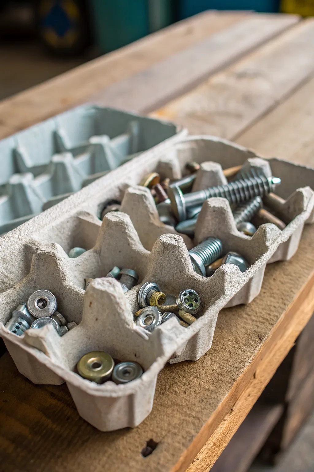 Transform your workspace with this simple yet effective bolt storage hack using egg cartons!