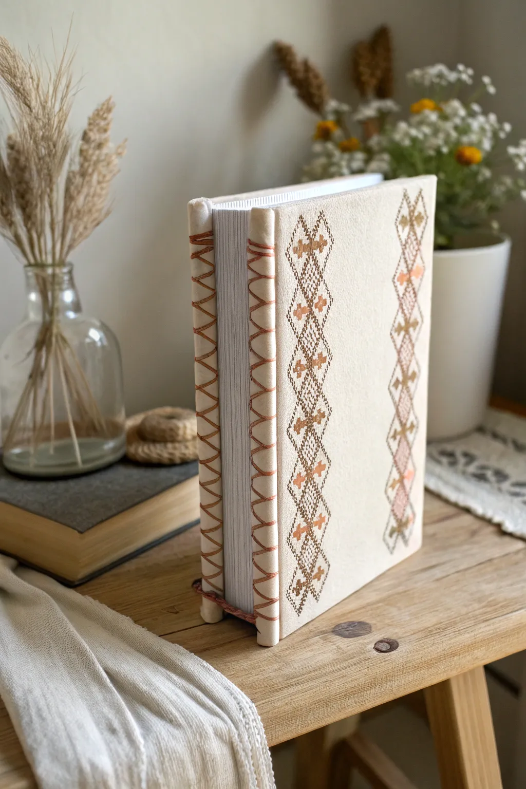 Elevate your bookbinding with charming cross stitch details, where beauty meets durability.