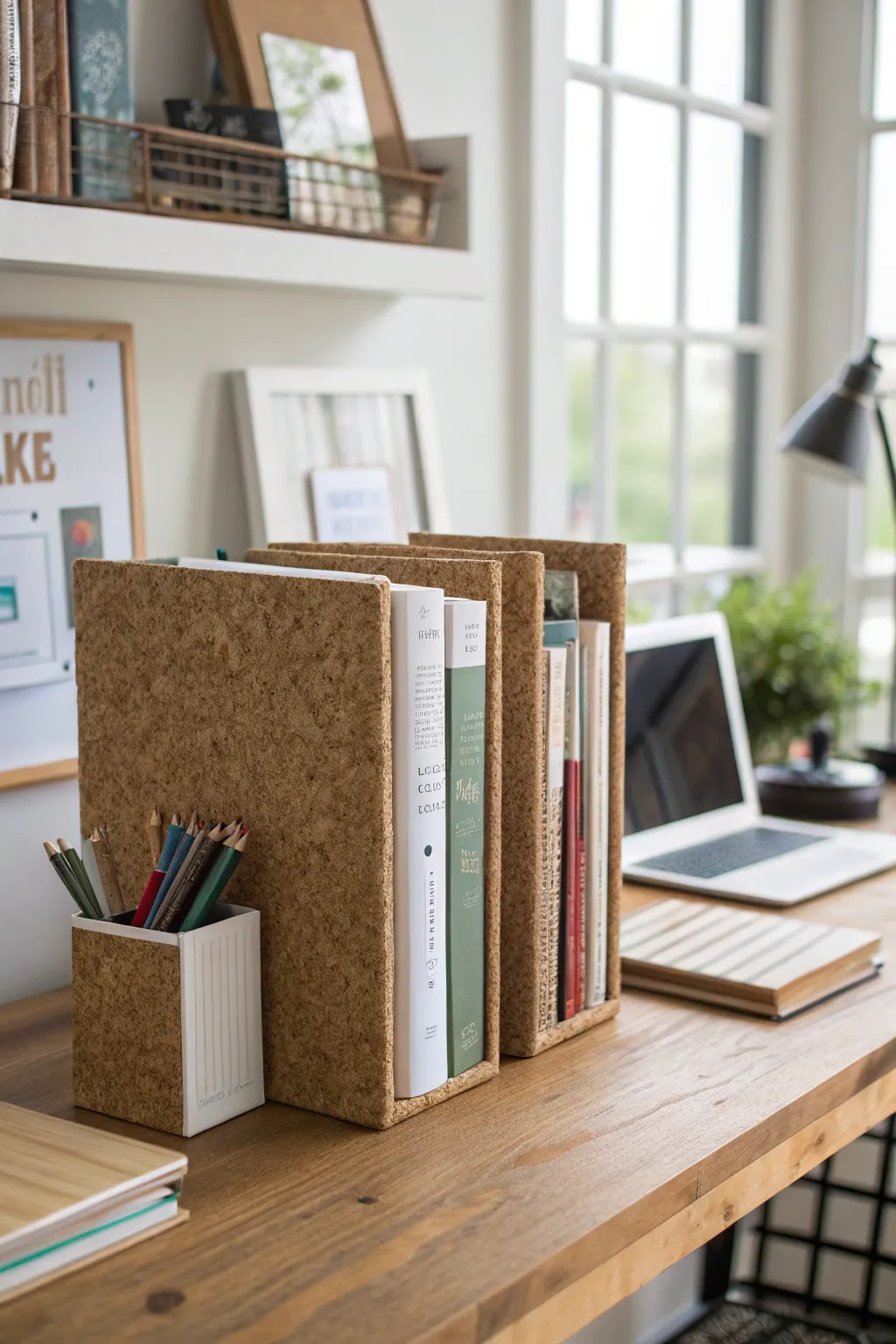Organize your thoughts with corkboard bookends.