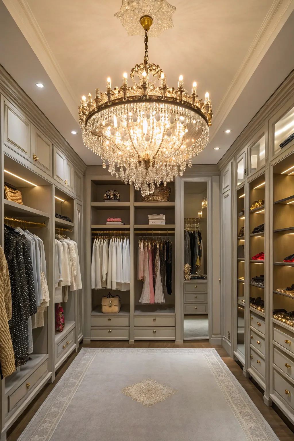 A statement lighting fixture adds drama and elegance.