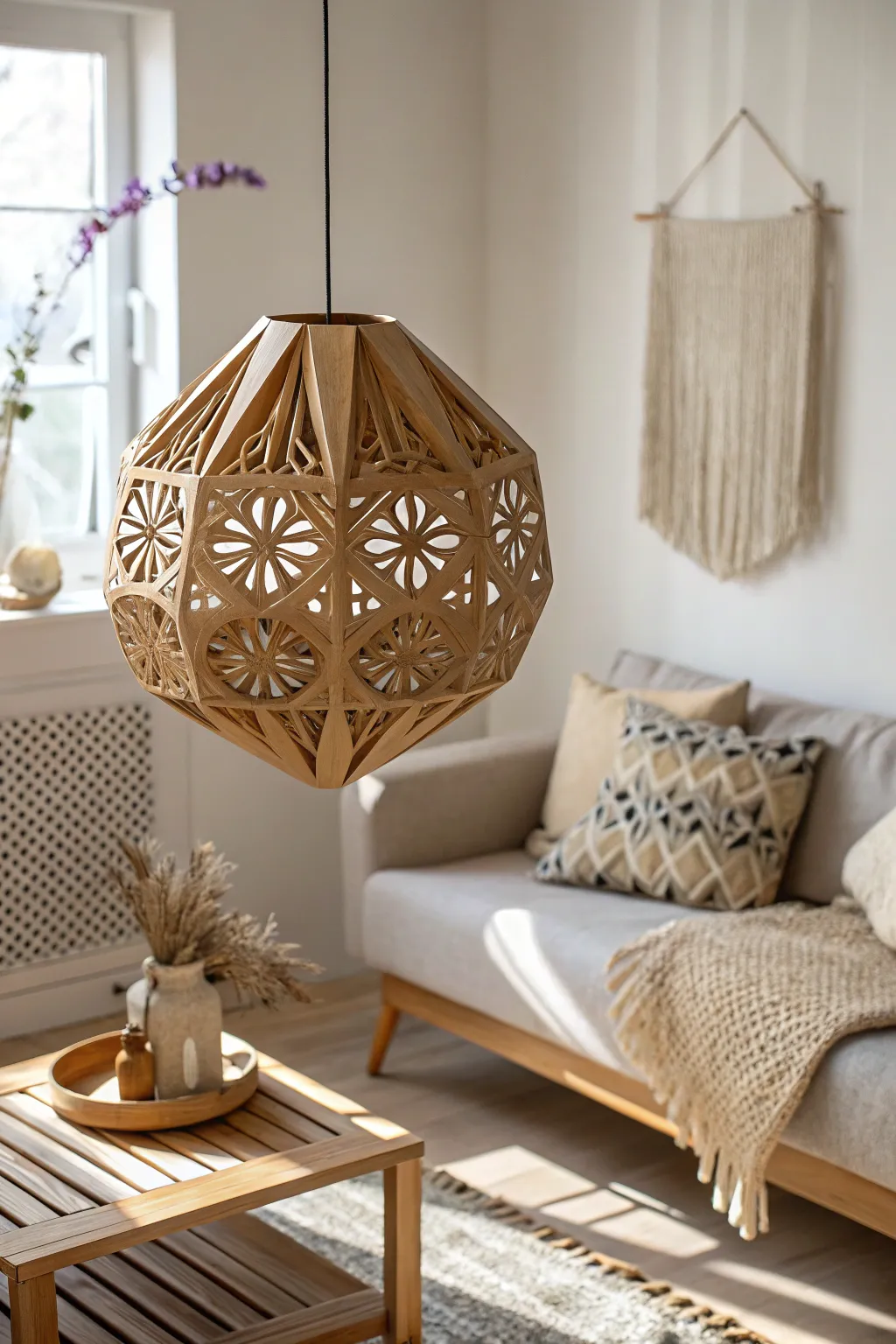 Illuminate your space with a touch of handcrafted elegance. ✨ #DIYLampShade #ScandiBoho #CardboardCraft